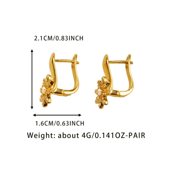 New Copper Micro-inlaid Zircon Flower Earrings with a High-end Feel, Creative French Vintage Gold Plated Earrings, 24...