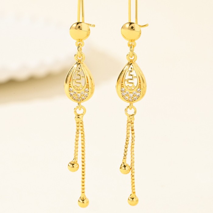 Water Drop Zircon Tassel Earrings for Women