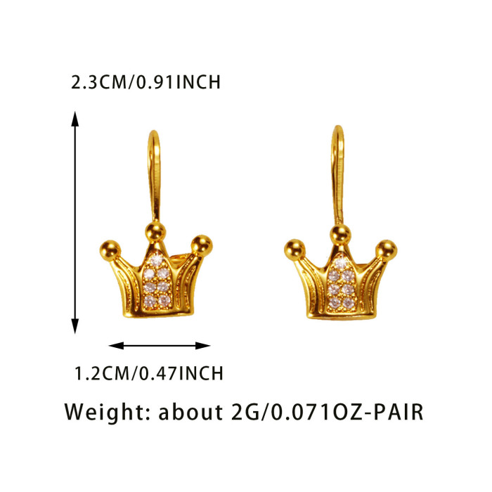 Crown Earrings 24K Gold Plated Cubic Zirconia