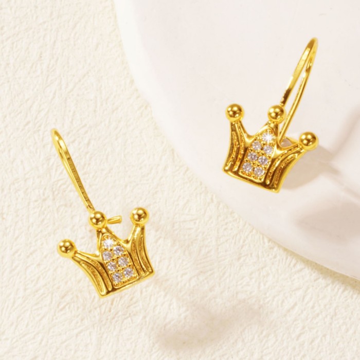 Crown Earrings 24K Gold Plated Cubic Zirconia