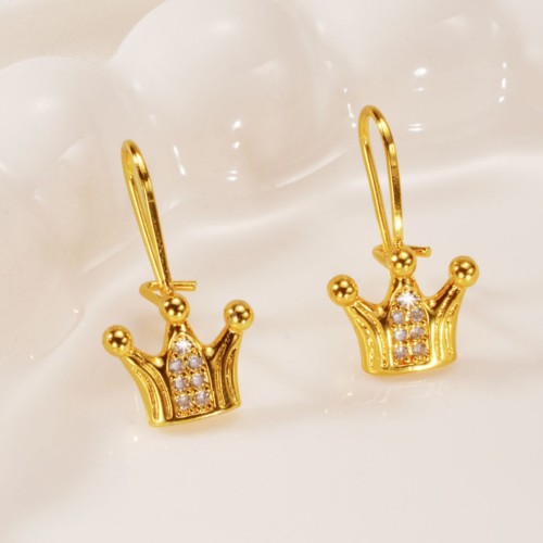 Crown Earrings 24K Gold Plated Cubic Zirconia