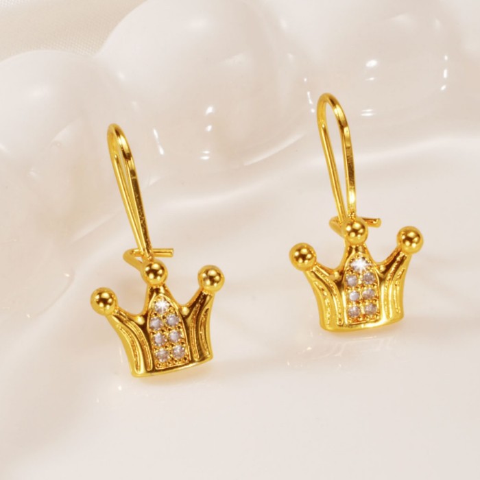 Crown Earrings 24K Gold Plated Cubic Zirconia
