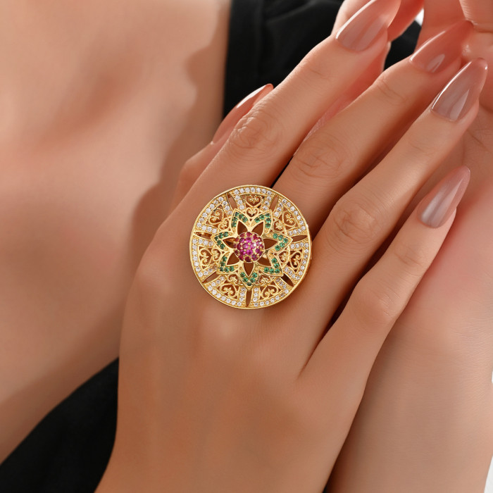 Vintage Colorful Zircon Statement Ring