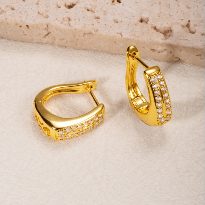 Geometric U-Shape Hoop Earrings Micro Zircon