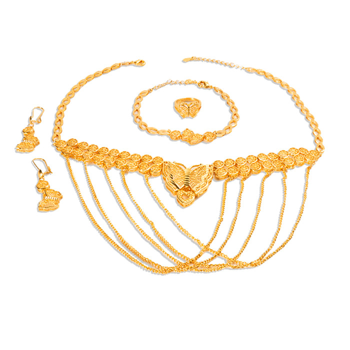 Dubai 24K Gold Wedding Jewelry Set 4-Piece