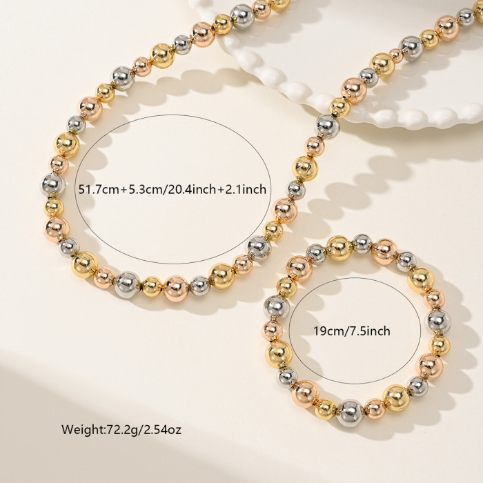 Three-Color Copper Bead Necklace Minimalist