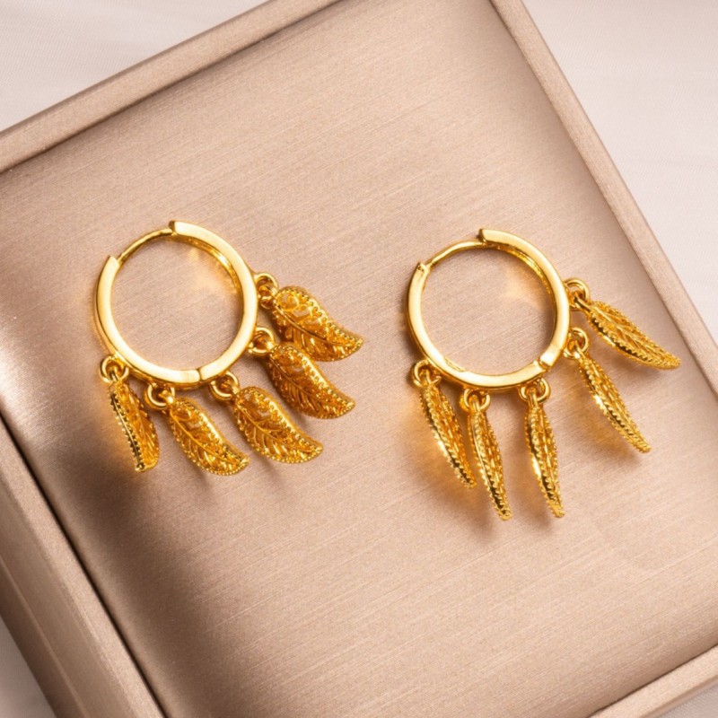 Bohemian Leaf Tassel Earrings Gold Plated