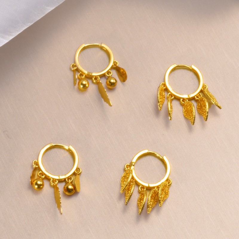 Bohemian Leaf Tassel Earrings Gold Plated