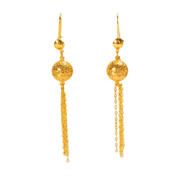 Middle Eastern bridal earrings, copper plated with 24K gold, Vietnamese gold-plated long tassel earrings, imitation gold round bead tassel earrings, wholesale