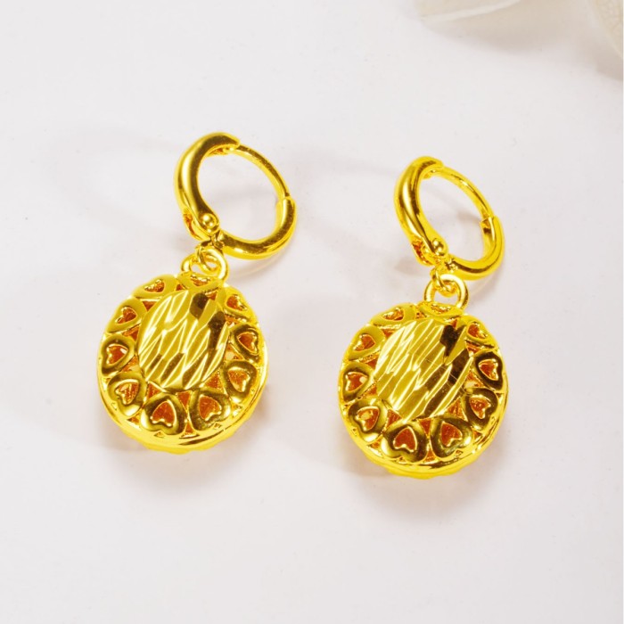 Huixing Cross-Border Water Drop Gold-Plated Earrings, Non-Fading, Vintage Bridal Fashion Earrings with a High-End Feel, Vietnamese Gold Earrings for Women