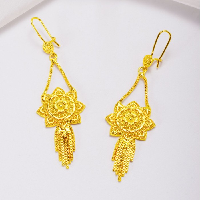 Huixing Cross-Border Retro Court-Style Gold-Plated Copper Tassel Long Earrings, Xinjiang Ethnic Style Earrings, Tourist Attraction Accessories