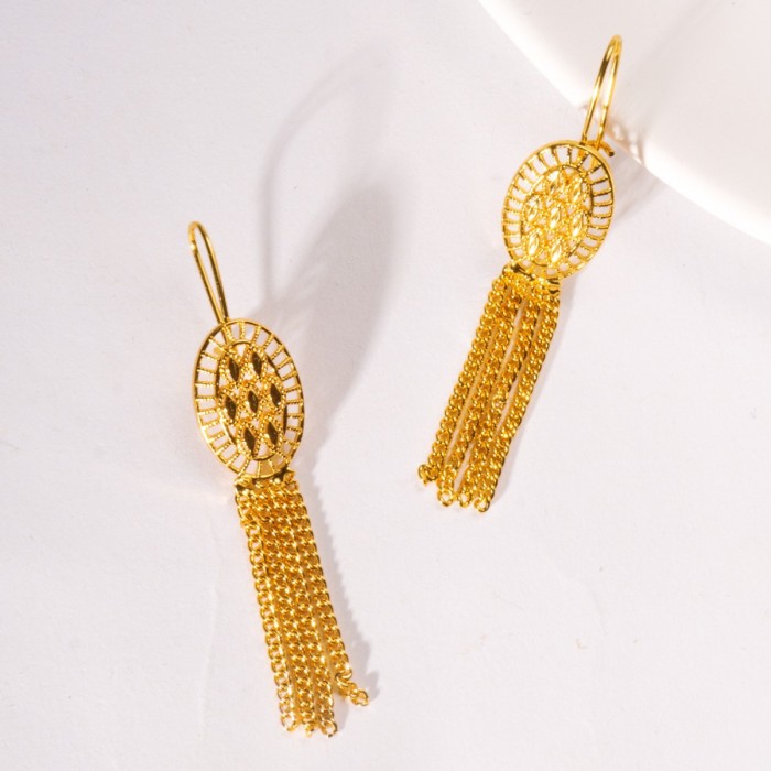 Middle Eastern Bride Long Gold Plated Earrings