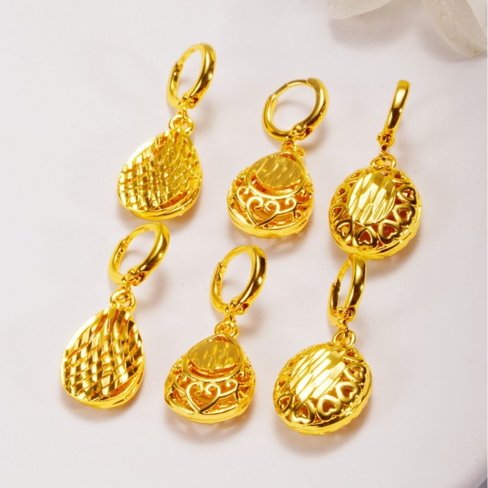 Huixing Cross-Border Water Drop Gold-Plated Earrings, Non-Fading, Vintage Bridal Fashion Earrings with a High-End Feel, Vietnamese Gold Earrings for Women