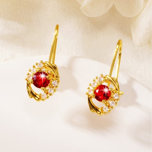 Red Floral Gold Plated Earrings Luxurious