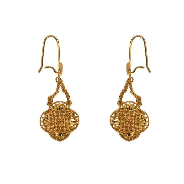Huixing, high-end filigree Ruyi bridal earrings, Chinese-style ethnic earrings, 24K gold-plated earrings, wholesale from the manufacturer