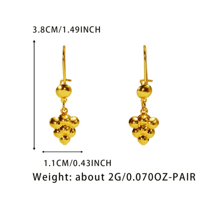 Gold-plated copper grape cluster round bead hook earrings for women, minimalist niche design, versatile C-shaped half-circle earrings, ins style