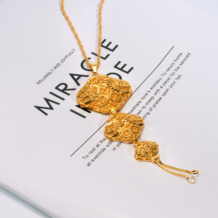 Dubai cross-border gold-plated necklace, Indian and Nigerian style, round geometric design, exaggerated gold-plated pendant, bridal wedding jewelry