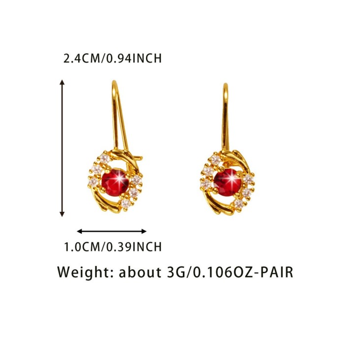 Red Floral Gold Plated Earrings Luxurious