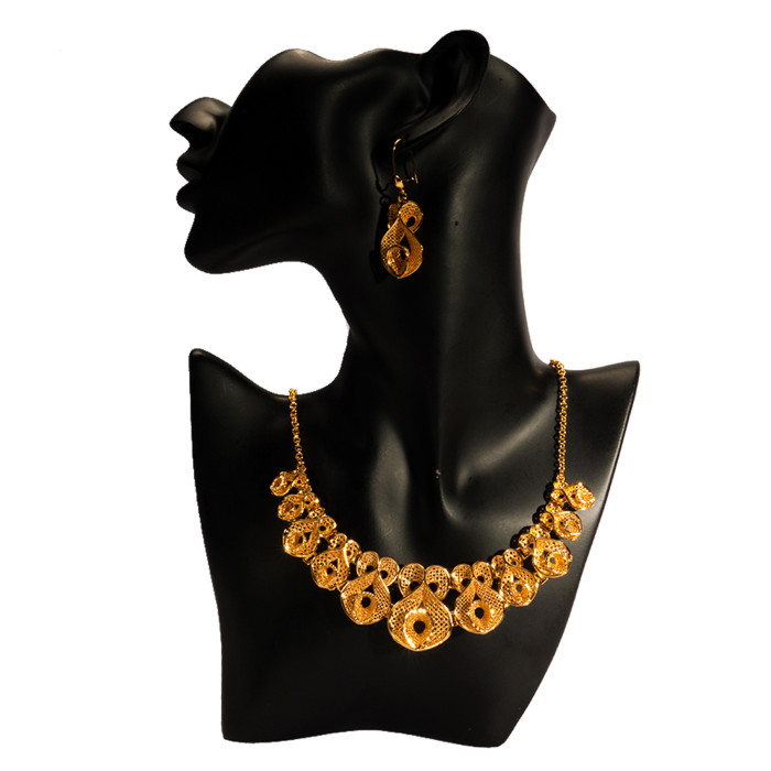 Imitation Gold Flower Necklace Earrings Set Dubai Indian Nigerian Brass Gold Plated Women Wedding Jewelry
