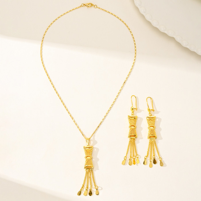 Huixing Saudi Arabia copper gold-plated jewelry set, women's bridal wedding bow necklace and earring set