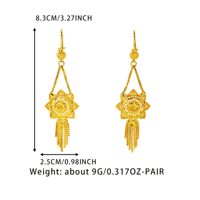 Huixing Cross-Border Retro Court-Style Gold-Plated Copper Tassel Long Earrings, Xinjiang Ethnic Style Earrings, Tourist Attraction Accessories