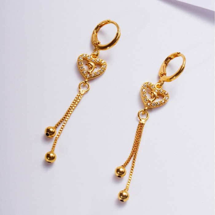 Diamond Studded Long Tassel Heart Earrings