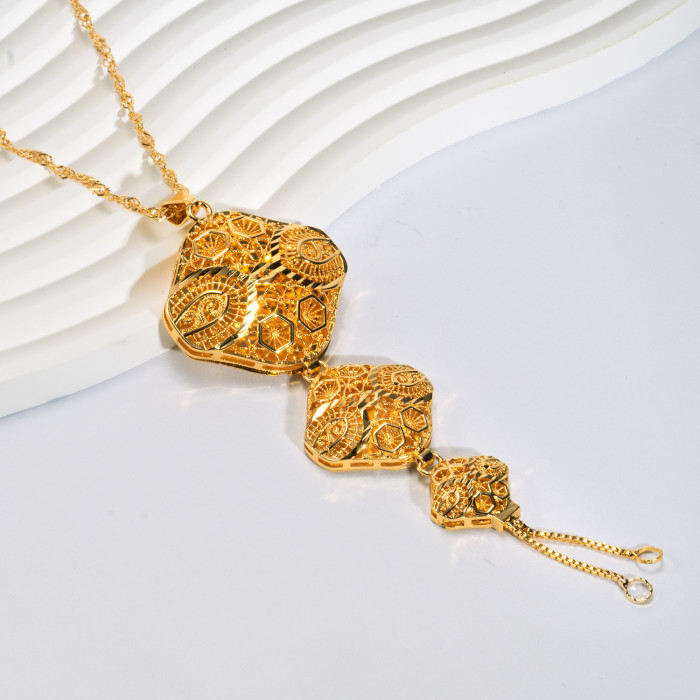 Dubai cross-border gold-plated necklace, Indian and Nigerian style, round geometric design, exaggerated gold-plated pendant, bridal wedding jewelry