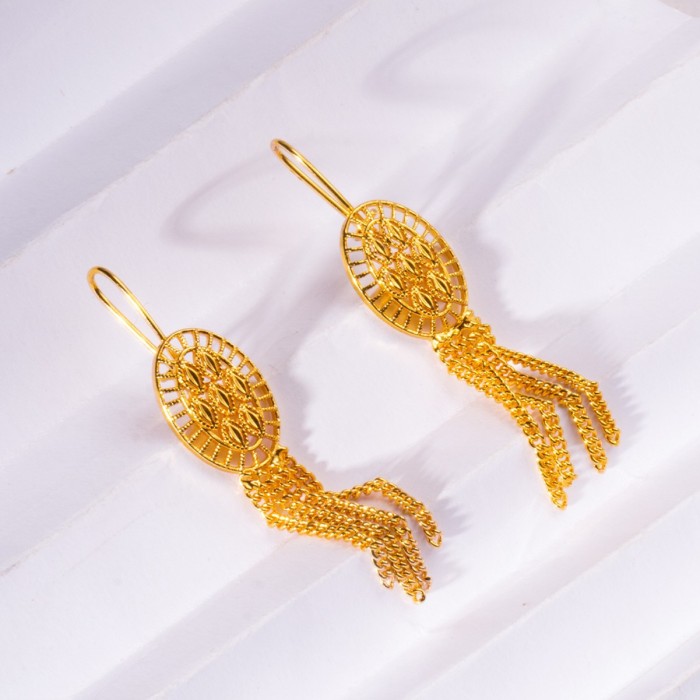 Middle Eastern Bride Long Gold Plated Earrings