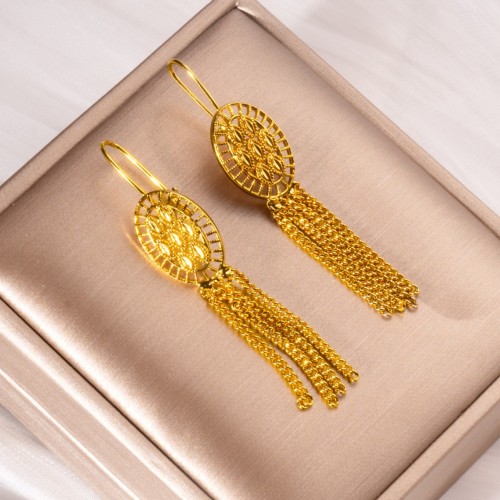 Middle Eastern Bride Long Gold Plated Earrings