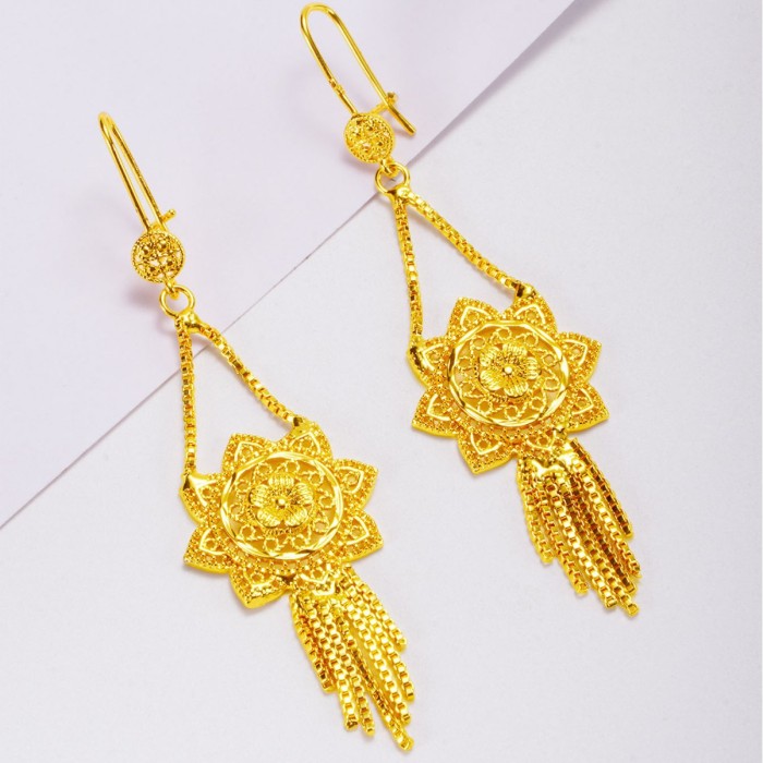 Huixing Cross-Border Retro Court-Style Gold-Plated Copper Tassel Long Earrings, Xinjiang Ethnic Style Earrings, Tourist Attraction Accessories