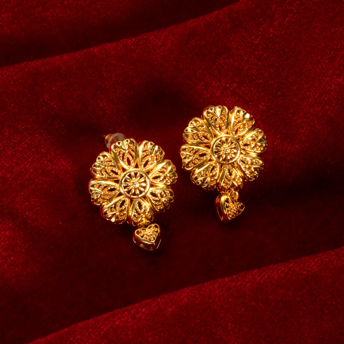 Huixing Dubai Bridal 24k Gold-Plated Copper Necklace and Earring Floral Jewelry Set, African Women's Jewelry Two-Piece Set