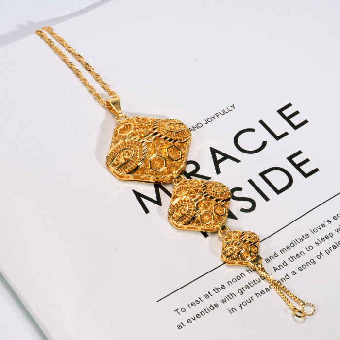 Dubai cross-border gold-plated necklace, Indian and Nigerian style, round geometric design, exaggerated gold-plated pendant, bridal wedding jewelry