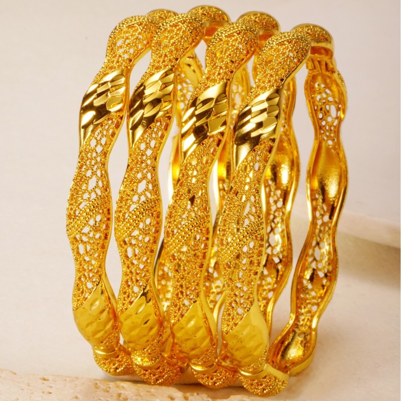 Cross-border Vietnamese gold-plated bracelets, African, Indian, and Dubai wedding bracelets for brides, floral hollow-out bracelets, wholesale