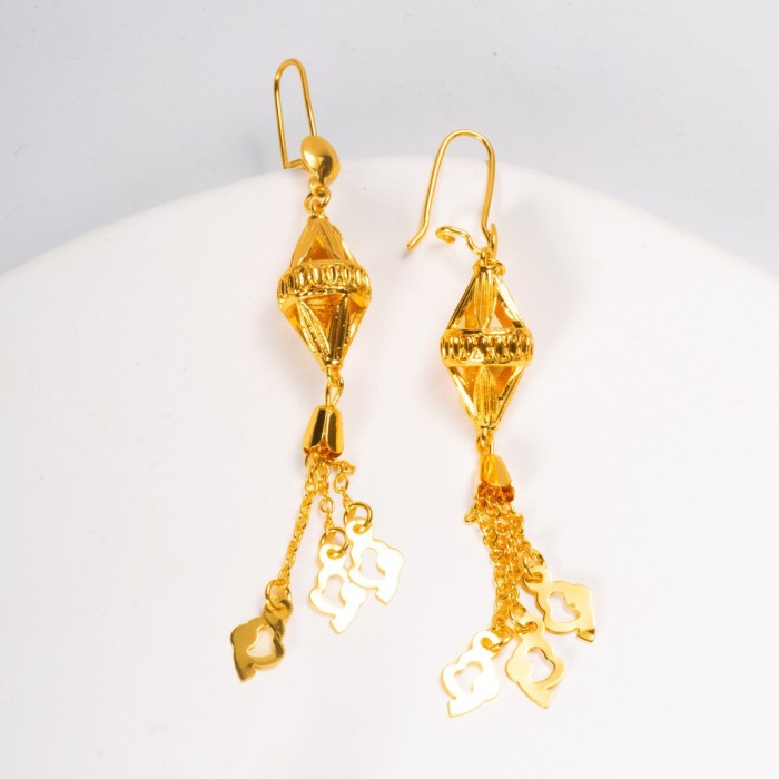 New water drop tassel earrings, Vietnamese sand gold brass earrings, ethnic style, women's earrings, elegant, wholesale for cross-border sales