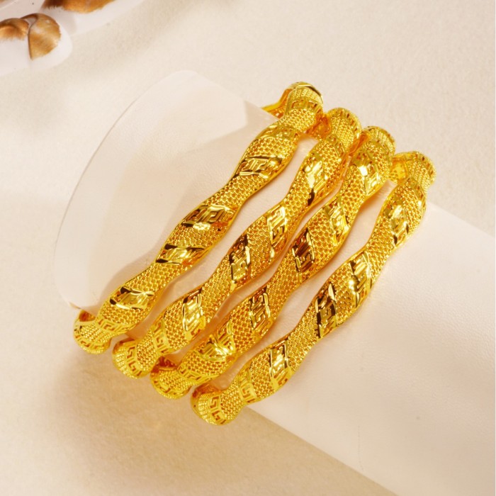 Huixing Copper Open Bangle, Middle Eastern Style, 24K Gold-Plated, Fashionable Women's Bracelet, European and American Style, Nigerian Jewelry, Bracelet