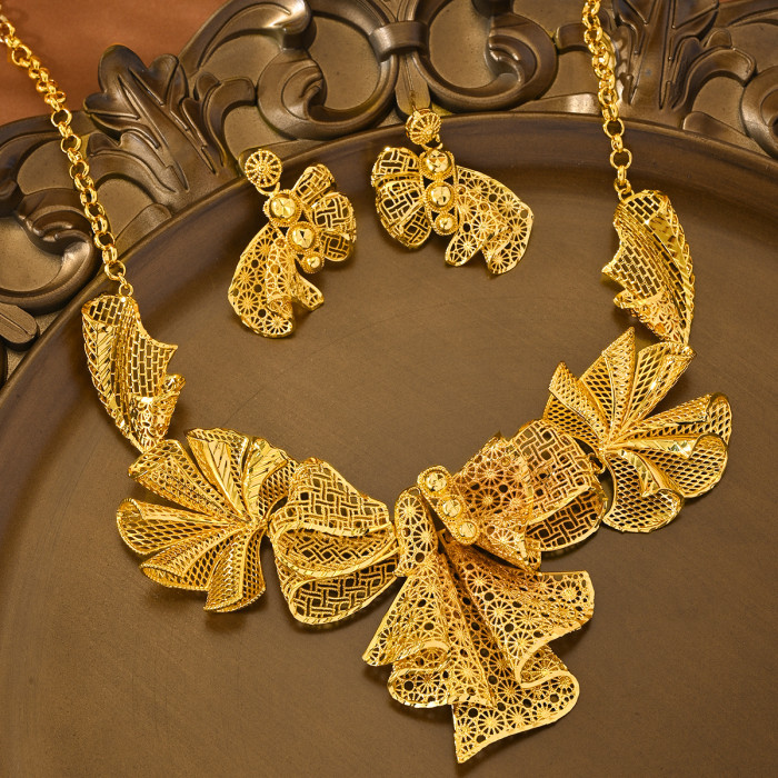 Indian Dubai Gold Plated Jewelry Set 2-Piece
