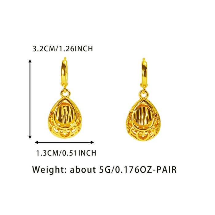 Huixing Cross-Border Water Drop Gold-Plated Earrings, Non-Fading, Vintage Bridal Fashion Earrings with a High-End Feel, Vietnamese Gold Earrings for Women