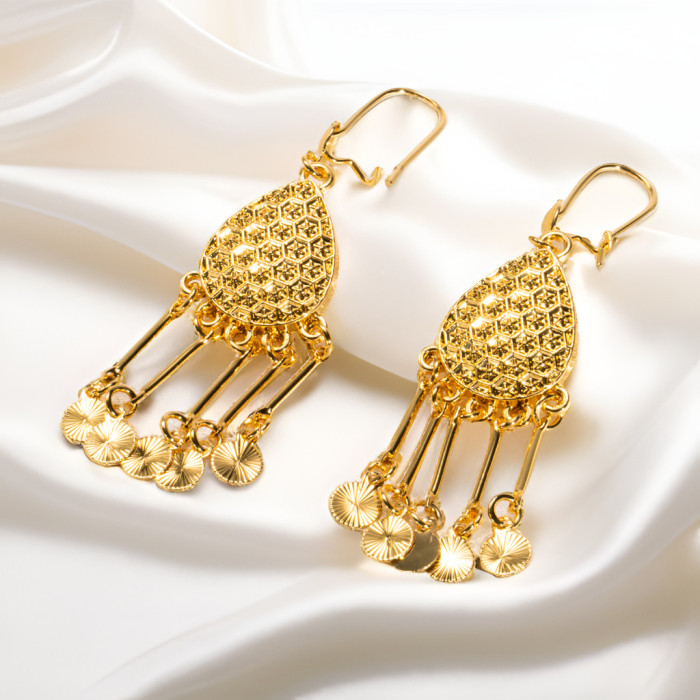 Tassel Long Gold Plated Earrings for Women, Dubai Middle East Bohemian Ethnic Jewelry Wholesale
