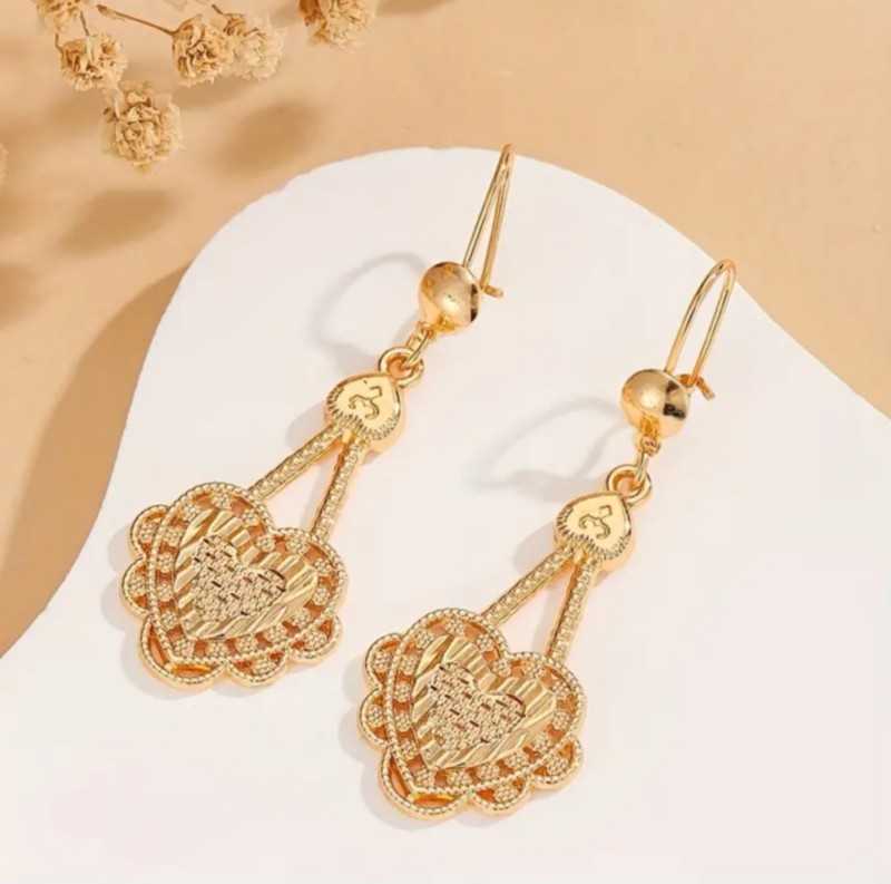 Tassel Heart Brass Gold Plated Bridal Earrings for Women, Dubai Vietnamese Luxury Fashion Jewelry Wholesale