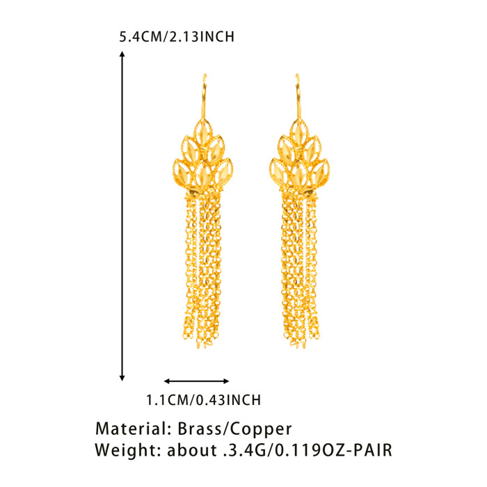 Tassel Leaf Gold Plated Earrings for Women, Bohemian Ethnic Jewelry Wholesale