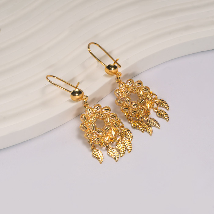 Tassel Leaf Gold Plated Earrings for Women, European Bohemian Ethnic Jewelry Wholesale