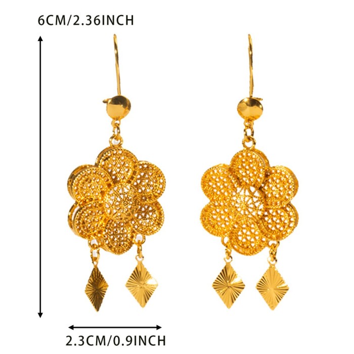 Hollow-Out Flower Brass Gold Plated Earrings for Women, Bohemian Ethnic Jewelry Wholesale