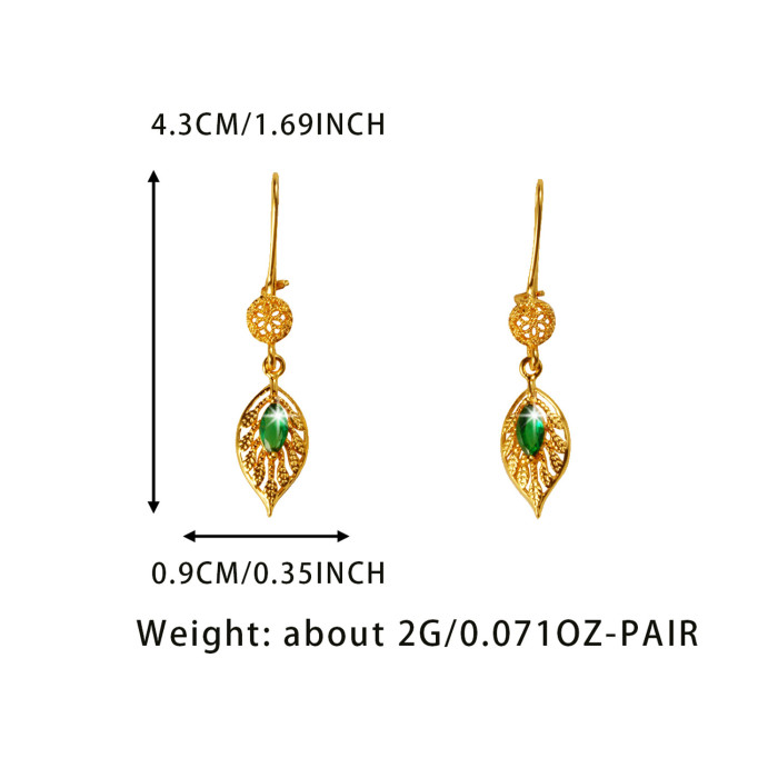 Leaf Emerald Green Earrings for Women, European Vintage Fashion Jewelry Wholesale