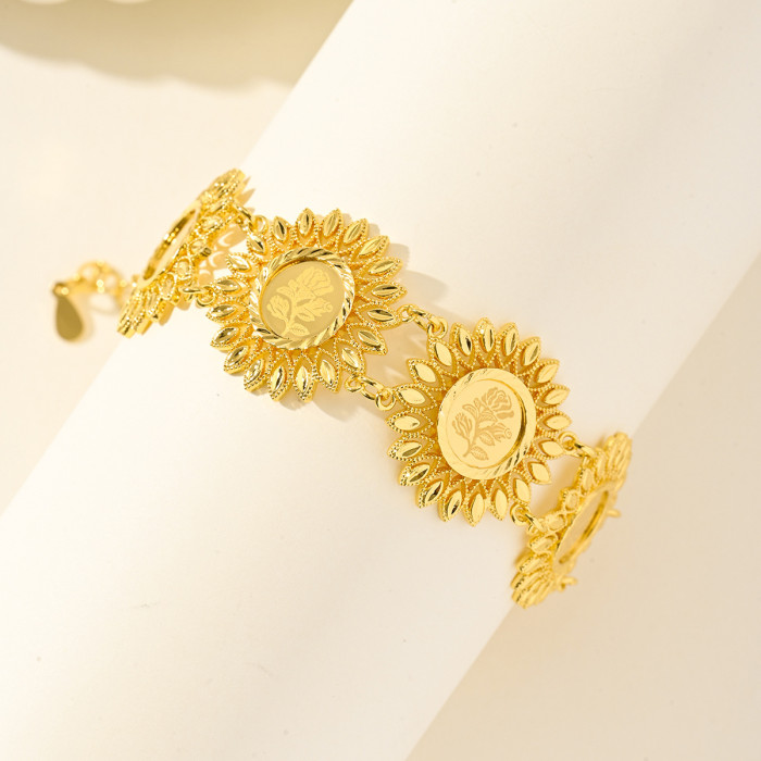 Rose Pattern Round Clasp Gold Plated Bracelet for Women, Luxury Jewelry Wholesale