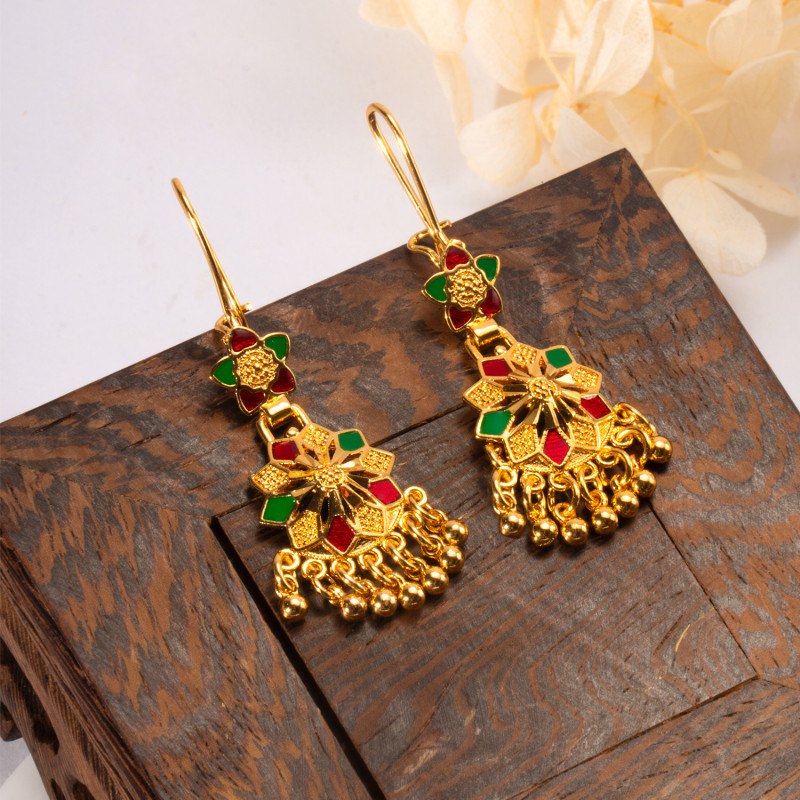 Tassel Gold Plated Bridal Earrings for Women, Nigerian Indian Ethnic Jewelry Wholesale