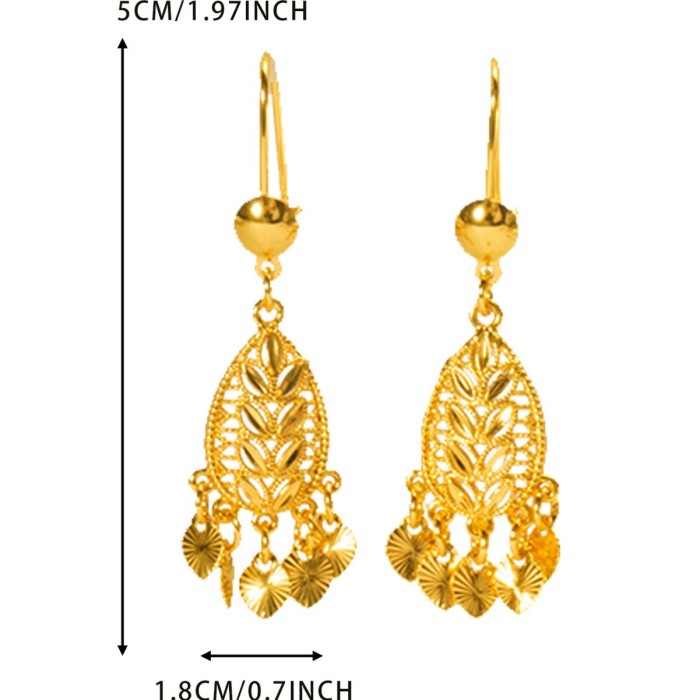 Tassel Leaf Brass Gold Plated Earrings for Women, Dubai Middle East Bohemian Premium Jewelry Wholesale