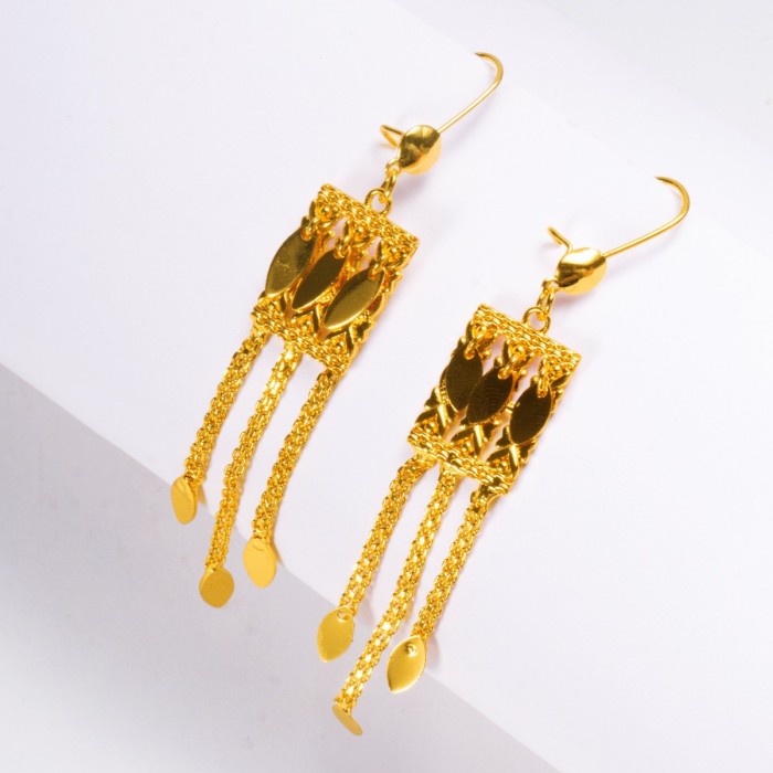 Tassel Hollow-Out Sand Gold Plated Earrings for Women, Vietnamese Jewelry Wholesale