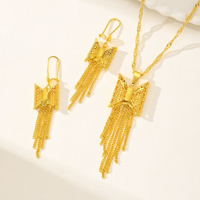 Tassel Flower Brass Gold Plated Jewelry Set for Women, Vietnamese Jewelry Wholesale