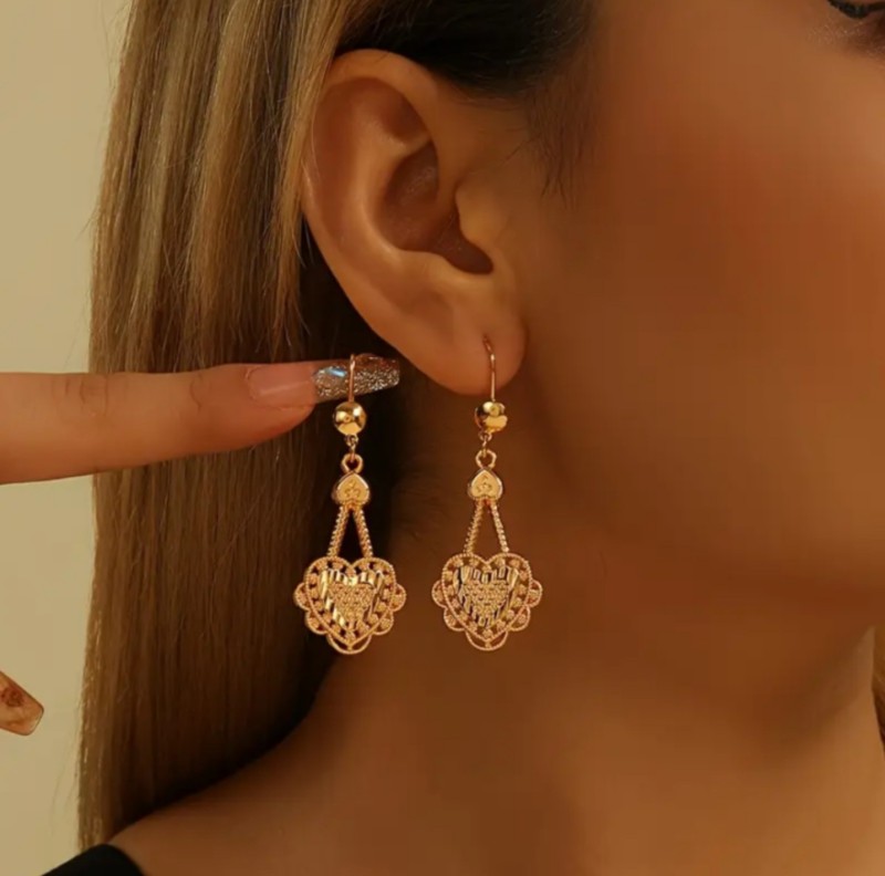Tassel Heart Brass Gold Plated Bridal Earrings for Women, Dubai Vietnamese Luxury Fashion Jewelry Wholesale