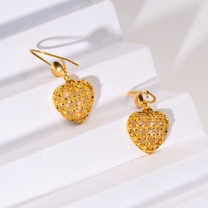 Tassel Heart Sand Gold Plated Earrings for Women, Niche Premium Jewelry Wholesale